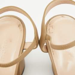 Pre Owned Gucci Brown Leather Horsebit Block Heel Sandals Size 36.5