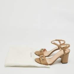 Pre Owned Gucci Brown Leather Horsebit Block Heel Sandals Size 36.5