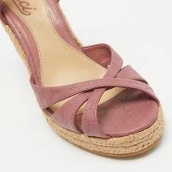 Gucci Pink Guccissima Leather Espadrille Wedge Platform Ankle Strap Sandals Size 36.5