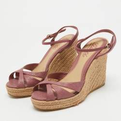 Gucci Pink Guccissima Leather Espadrille Wedge Platform Ankle Strap Sandals Size 36.5