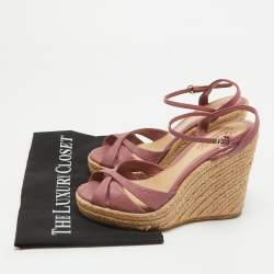 Gucci Pink Guccissima Leather Espadrille Wedge Platform Ankle Strap Sandals Size 36.5