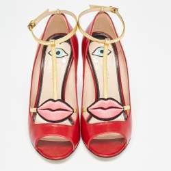 Gucci Red Leather Molina Ankle Strap Pumps Size 37