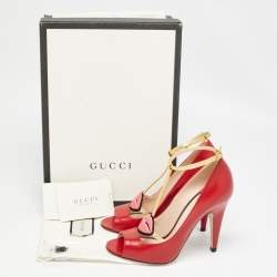 Gucci Red Leather Molina Ankle Strap Pumps Size 37