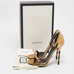 Gucci Gold Leather Open Toe Bamboo Sandals Size 38