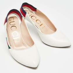 Pre Owned Gucci White Leather Sylvie Slingback Pumps Size 38