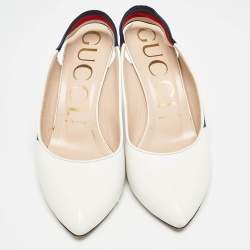 Pre Owned Gucci White Leather Sylvie Slingback Pumps Size 38