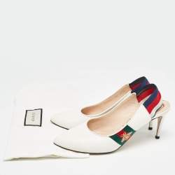 Pre Owned Gucci White Leather Sylvie Slingback Pumps Size 38