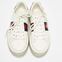 Gucci White Leather Ace Web Sneakers Size 37