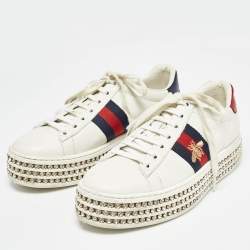 Gucci White Leather Ace Web Sneakers Size 37