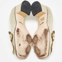 Pre Owned Gucci Gold Texture Leather GG Marmont Pumps Size 38