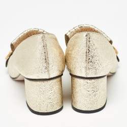 Pre Owned Gucci Gold Texture Leather GG Marmont Pumps Size 38