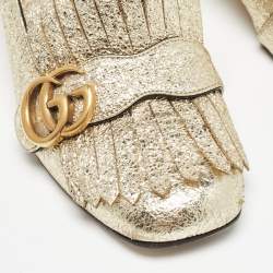 Pre Owned Gucci Gold Texture Leather GG Marmont Pumps Size 38