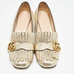 Pre Owned Gucci Gold Texture Leather GG Marmont Pumps Size 38