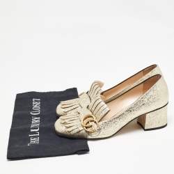 Pre Owned Gucci Gold Texture Leather GG Marmont Pumps Size 38