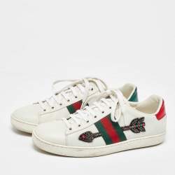 Pre Owned Gucci White Leather Embellished Arrow Ace Sneakers Size 37.5