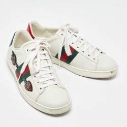 Pre Owned Gucci White Leather Embellished Arrow Ace Sneakers Size 37.5