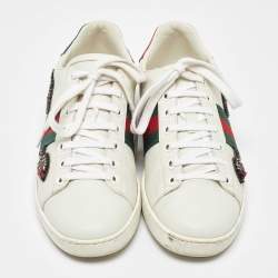 Pre Owned Gucci White Leather Embellished Arrow Ace Sneakers Size 37.5