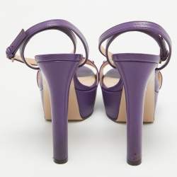 Gucci Purple Leather Claudie Ankle Strap Sandals Size 37