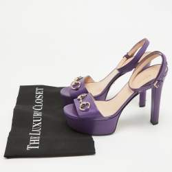 Gucci Purple Leather Claudie Ankle Strap Sandals Size 37