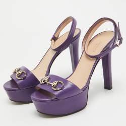 Gucci Purple Leather Claudie Ankle Strap Sandals Size 37