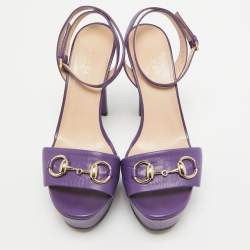 Gucci Purple Leather Claudie Ankle Strap Sandals Size 37