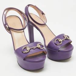 Gucci Purple Leather Claudie Ankle Strap Sandals Size 37