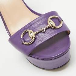 Gucci Purple Leather Claudie Ankle Strap Sandals Size 37