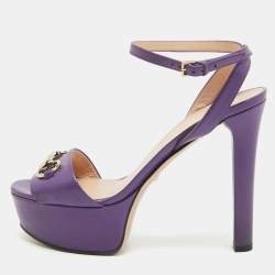 Gucci Purple Leather Claudie Ankle Strap Sandals Size 37