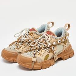 Gucci Beige Leather,Suede and Mesh Flashtrek Chunky Sneakers Size 39