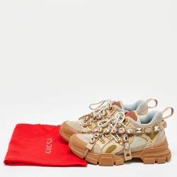 Gucci Beige Leather,Suede and Mesh Flashtrek Chunky Sneakers Size 39
