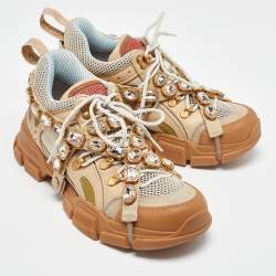 Gucci Beige Leather,Suede and Mesh Flashtrek Chunky Sneakers Size 39