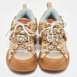 Gucci Beige Leather,Suede and Mesh Flashtrek Chunky Sneakers Size 39