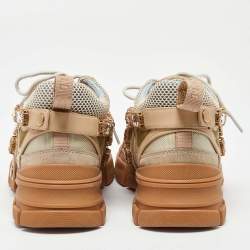 Gucci Beige Leather,Suede and Mesh Flashtrek Chunky Sneakers Size 39