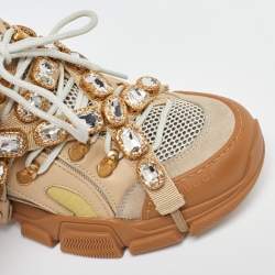 Gucci Beige Leather,Suede and Mesh Flashtrek Chunky Sneakers Size 39