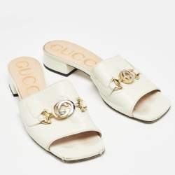 Gucci Cream Leather Zumi Slide Sandals Size 38