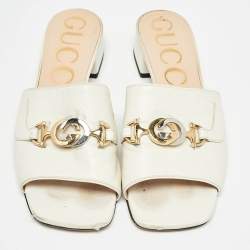 Gucci Cream Leather Zumi Slide Sandals Size 38