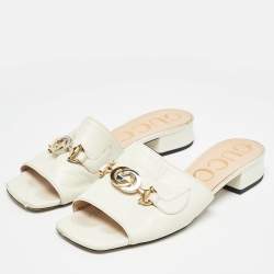 Gucci Cream Leather Zumi Slide Sandals Size 38