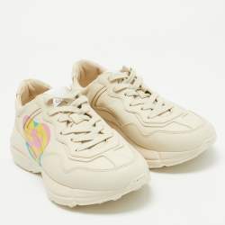 Gucci Cream Leather GG Heart Rhyton Sneakers Size 38