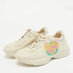 Gucci Cream Leather GG Heart Rhyton Sneakers Size 38