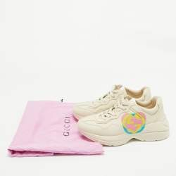 Gucci Cream Leather GG Heart Rhyton Sneakers Size 38