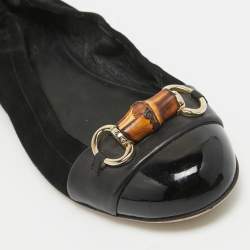 Pre Owned Gucci Black Suede Bamboo Accent Suede Ballet Flats Size 37