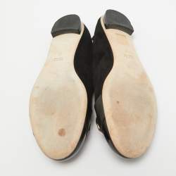 Pre Owned Gucci Black Suede Bamboo Accent Suede Ballet Flats Size 37