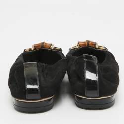 Pre Owned Gucci Black Suede Bamboo Accent Suede Ballet Flats Size 37