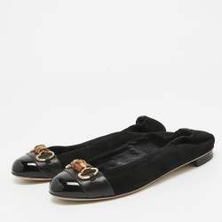 Pre Owned Gucci Black Suede Bamboo Accent Suede Ballet Flats Size 37
