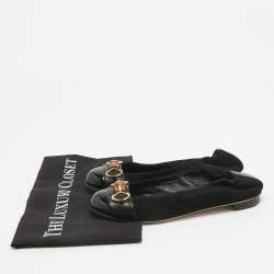 Pre Owned Gucci Black Suede Bamboo Accent Suede Ballet Flats Size 37