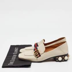 Pre Owned Gucci Cream Leather Embellished GG web Double Pumps Size 38