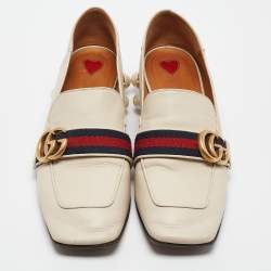 Pre Owned Gucci Cream Leather Embellished GG web Double Pumps Size 38