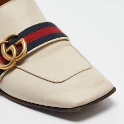 Pre Owned Gucci Cream Leather Embellished GG web Double Pumps Size 38