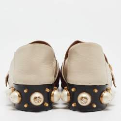 Pre Owned Gucci Cream Leather Embellished GG web Double Pumps Size 38
