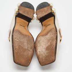 Pre Owned Gucci Cream Leather Embellished GG web Double Pumps Size 38